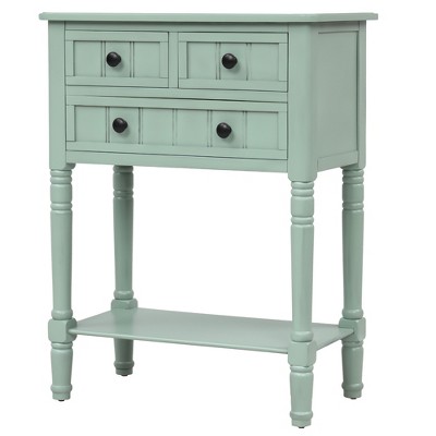 VYNXARIA Narrow Console Table, Slim Sofa Table with Three Storage Drawers and Bottom Shelf for Living Room, Easy Assembly (Retro Blue)