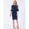 INSPIRE CHIC Women's Bell Sleeve Boat Neck Vintage Cocktail Lace Sheath Dress - 4 of 4