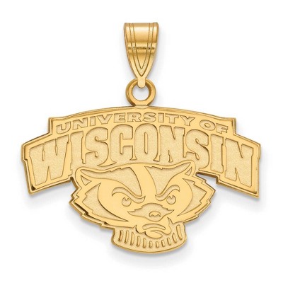 Black Bow Jewelry 14k Yellow Gold Plated Sterling Silver Wisconsin Badgers NCAA Medium Pendant