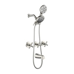Cobbe 7 Settings Dual Shower Head and Tub Spout Shower Combo Kit with 59-Inch Hose 3-Handle Shower System Brushed Nickel - 1 of 4