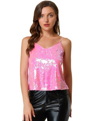 INSPIRE CHIC Women's Sequined Shining Adjustable Straps Club Party Sparkle Cami Top