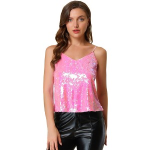 INSPIRE CHIC Women's Sequined Shining Adjustable Straps Club Party Sparkle Cami Top - 1 of 4