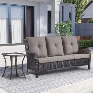 POCASSY 75" Wide Outdoor Patio Sofa with Cushions and Side Table - 1 of 4