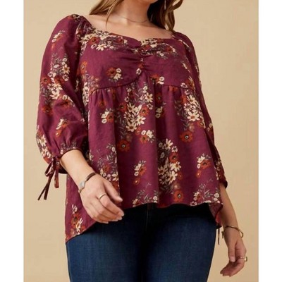 Women's Mixed Floral Tie Sleeve Top - Plus - Hayden LA