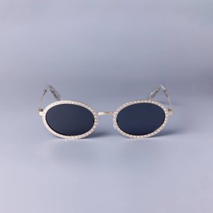 Women's Oval Crystal Embellished Frame Sunglasses - A New Day™ Gold: Medium Fit, UV Protection, Recycled Metal - 1 of 2