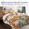 3 Pieces Colorful Oil Painting Pumpkin Pattern Quilt Set for All Seasons Flower Fall Leaves Bedding Set with 2 Pillowcases for Kids Adults - 3 of 4