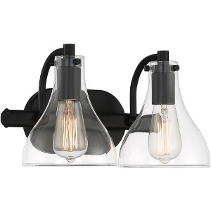 Possini Euro Design Sorren Modern Wall Light Sconce Matte Black Hardwire 13 1/4" 2-Light Fixture Clear Glass Shade for Bedroom Bathroom Living Room - 1 of 4