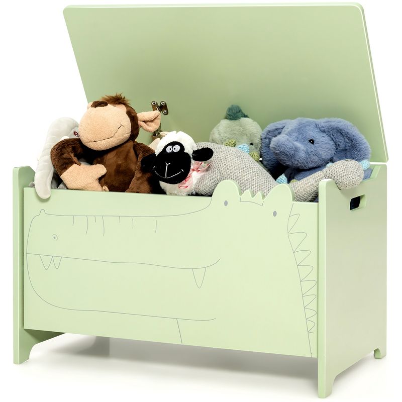 Costway Kids Toy Box w/Safety Hinge Wood Storage Chest Flip-Top Storage Organizer Green, 1 of 11