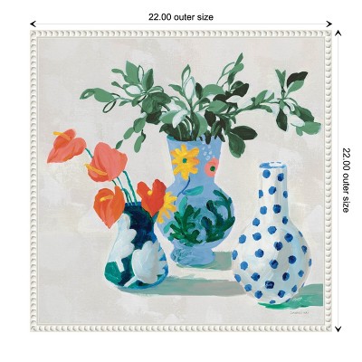 Beaded White Framed Botanic-Inspired Canvas Wall Art 22 x 22-in.