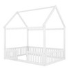CAVINAS Twin Size Bed Frame, Wood House Bed with Fence and Door for Children, Floor Platform Bed - 4 of 4