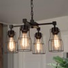 LNC Kennild 4-Lights 20" Farmhouse Sputnik Pendant  Lights, Matte Black and Brown Wood Tone - 2 of 4