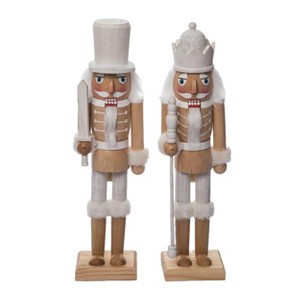 Transpac Large Wood White Rustic Nutcracker Set of 2 Christmas Home Decorations - 1 of 1