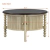 FONTOI Vintage Round Coffee Table with Storage, Cocktail Table with Sliding Door, Slatted Design Table with Cylindrical Legs, Beige, 30.3"*18"*30.3" - 3 of 4