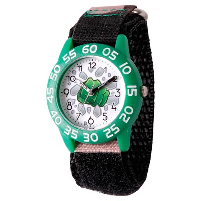 Boys' Marvel Emoji Hulk Fist Plastic Time Teacher Watch - Camo Green