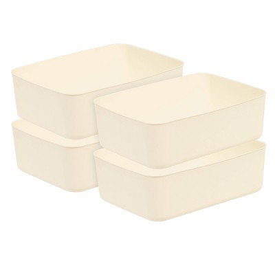 Iris Usa 4pack Medium Stackable Lidded Basket Storage Organizer Bins, Off  White : Target