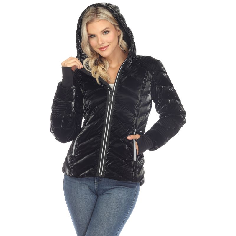 Women's Midweight Quilted Contrast With Thumbholes Hooded Jacket - White Mark, 1 of 8