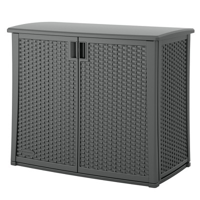 Cool Gray Lockable Wicker Plastic Outdoor 2-Door Cabinet