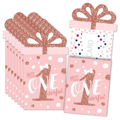 Big Dot of Happiness 1st Birthday Little Miss Onederful - Girl First Birthday Party Money and Gift Card Sleeves - Nifty Gifty Card Holders - Set of 8