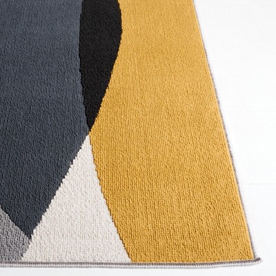 Modern Grey and Gold Black Synthetic Round Area Rug