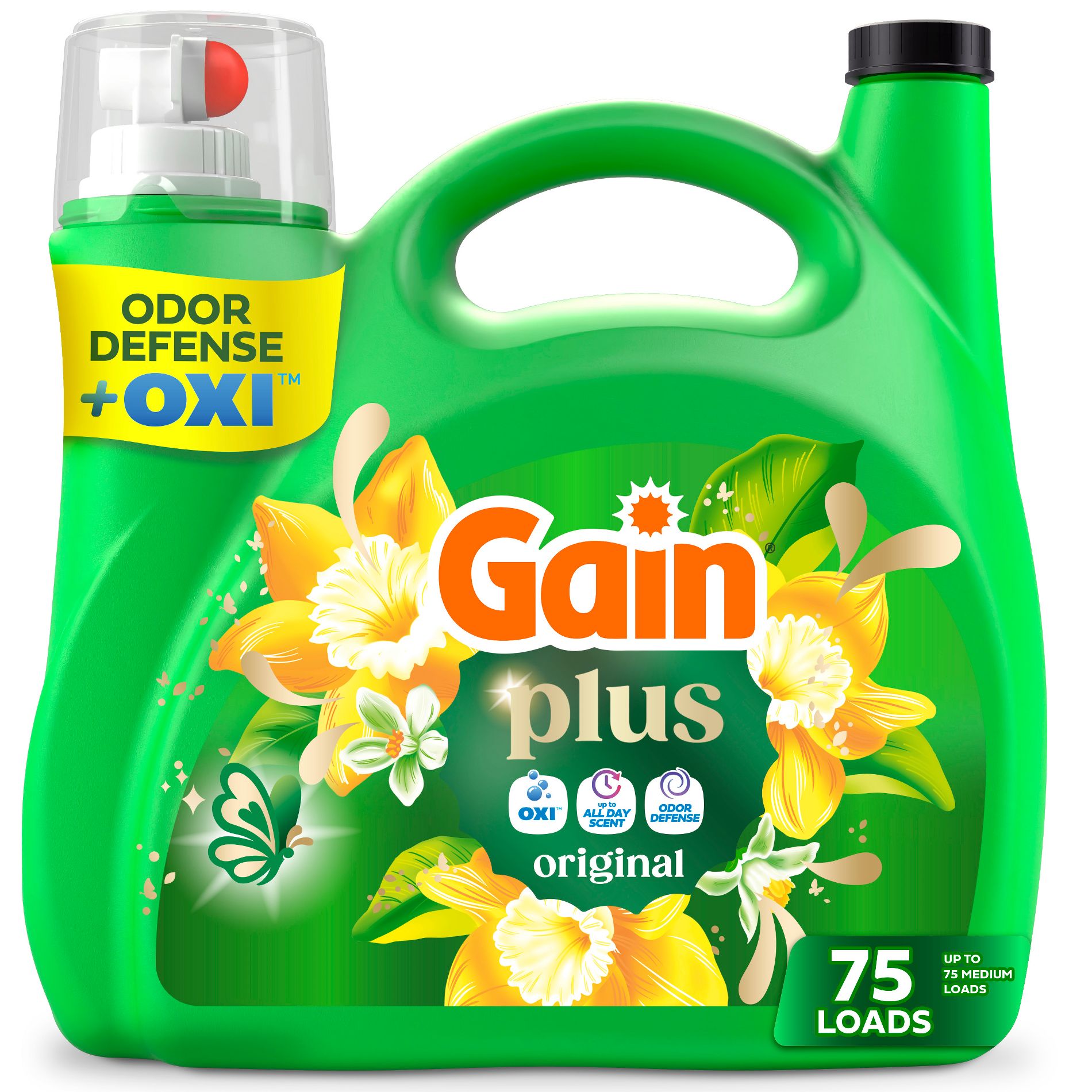 Gain Original Plus Liquid Laundry Detergents 75 Loads - 99oz: Plastic Bottle, Odor Control, Cold Water Detergent, Aluminum-Free