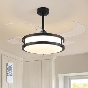 Ludomide 48" Modern Retractable Ceiling Fan with Lights and Remote, Black Dimmable LED Chandelier Fandelier, Silent Reversible Invisible Fan - 1 of 4