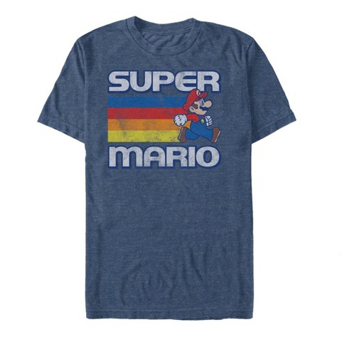 Men's Nintendo Super Mario Rainbow Stripes T-shirt - Navy Blue