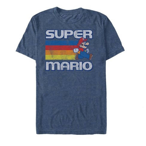 Men's Nintendo Super Mario Rainbow Stripes T-Shirt - Navy Blue Heather -  Small