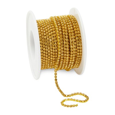 Bright Creations Gold Rhinestone Ribbon Chain, Trim for Sewing, Jewelry Making (2mm, 10 Yards)