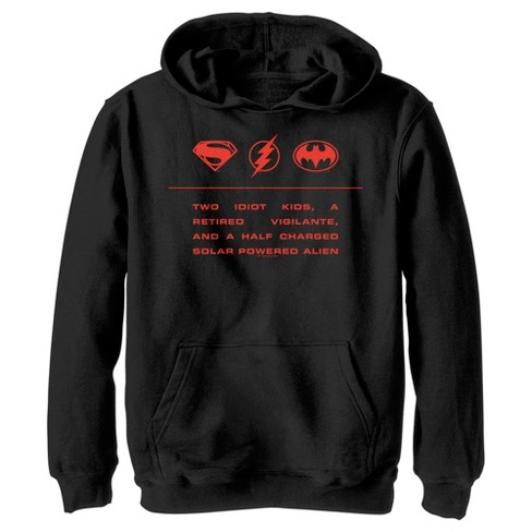 Boy's The Flash Two Idiot Kids Quote Pull Over Hoodie - Black