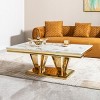 51" Modern Coffee Table with MDF Faux Marble Top, Rectangular Coffee End Table with Stainless Steel Double Pedestal for Living Room-Coolbibila - 2 of 4