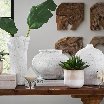 White Etched Ceramic Round Table Vase