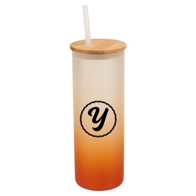 Elanze Designs Y Monogram Letter Initial Rope Circle Wrap-Around Design 25 Ounce Frosted Gradient Glass On-The-Go Coffee Travel Skinny Tumbler Mug