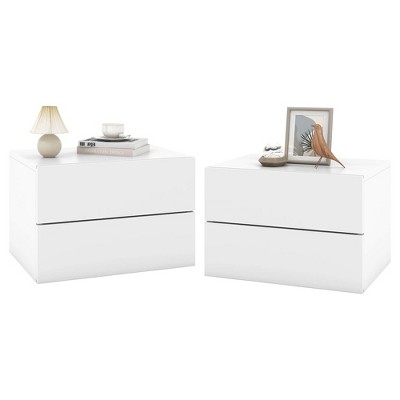 Costway 1/2 PCS Floating Nightstand with Drawer Storage Modern Floating Bedroom Shelf White
