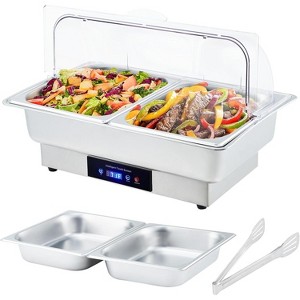 9QT Stainless Steel Electric Food Warmer Buffet Set with Temperature Control and Transparent Roll-Up Lid, Suitable for Parties, Banquets, and Buffets - 1 of 1