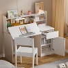 PAKASEPT 43" Kids Desk and Chair Set, Wooden Study Desk with Hutch,  Storage Cabinet, LED lights, Tiltable Desktop, Writing Desk - 2 of 4