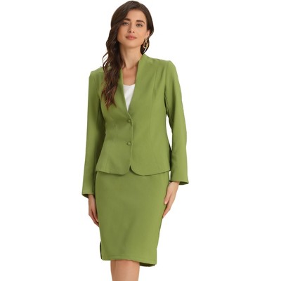 INSPIRE CHIC Women's Collarless Blazer and Formal Pencil Skirt Business Suit Set 2 Pcs