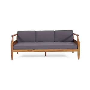 Aston Outdoor Mid-Century Modern Acacia Wood Sofa with Water-Resistant Cushions - Christopher Knight Home - 1 of 4