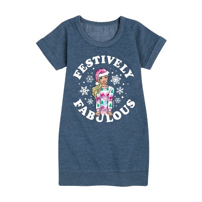 - Barbie - Festively Fabulous Graphic Short Sleeve Fleece Dress