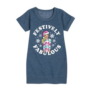 Girls' - Barbie - Festively Fabulous Graphic Short Sleeve Fleece Dress - 1 of 4