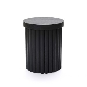 LuxenHome Modern Black Wood Fluted Round Side Table, Small Accent End Table for Living Room - 1 of 4