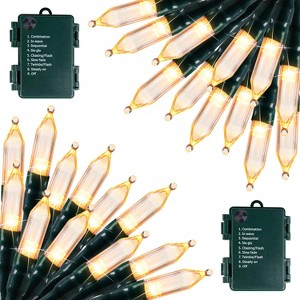 FAAYFIAN 2-Pack 18 ft 50-LED Warm White Battery-Operated Christmas String Lights, Waterproof Mini Lights for Trees, Wreaths and Indoor/Outdoor D¨¦cor - 1 of 4