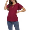 Women Blouse Short Sleeve Ruffle Sleeve Drawstring Casual Women Top - 2 of 4