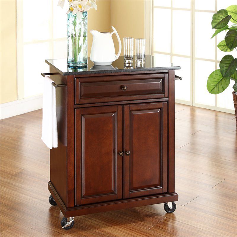 Wood Solid Black Granite Top Kitchen Cart in Mahogany Brown - Bowery Hill, 2 of 7