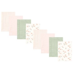 Hudson Baby Girls Cotton Poly Flannel Burp Cloths 8-Pack, Pink Dainty Floral, One Size - 1 of 4
