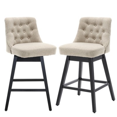 Beautyolove 29 in. Beige Fabric Upholstered Bar Height Swivel Bar Stool with Solid Wood Frame (Set of 2)
