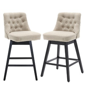 Beautyolove 26 in. Beige Fabric Upholstered Counter Height Bar Stool Swivel Counter Stool with Solid Wood Frame (Set of 2) - 1 of 4