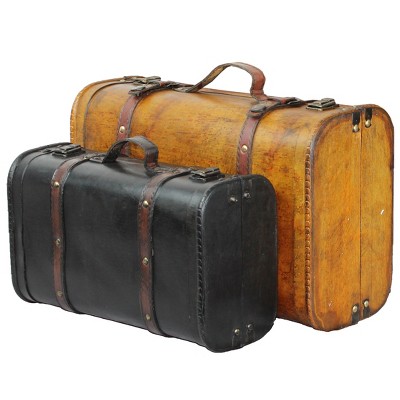 Two Vintage Leather Travelling Trunks, The Smaller Case by