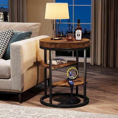 Rustic Round Wood and Metal 3-Tier End Table
