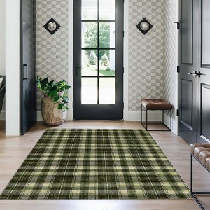 Modern Plaid Living Room Area Rug, Machine Washable Floor Carpet, Non-Slip Checkered Soft Rug, Low-Pile Non-Shedding Accent Rug, Indoor Foldable Rug - 1 of 4