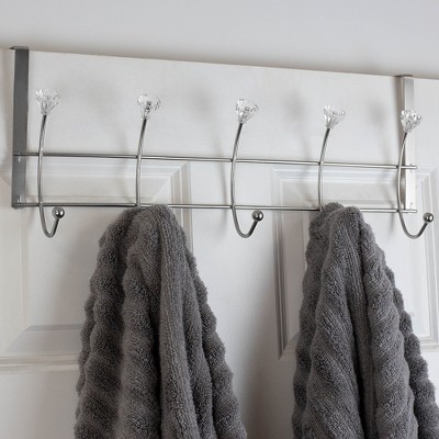 Home Basics 5 Hook Hanging Rack with Crystal Knobs, Chrome